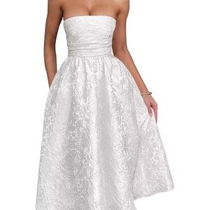 Amazon Strapless White Floral Midi Dress